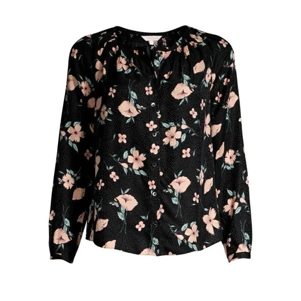 NWOT Rebecca Taylor Black Floral Jacquard Daniella Silk Blouse Size 2 Small